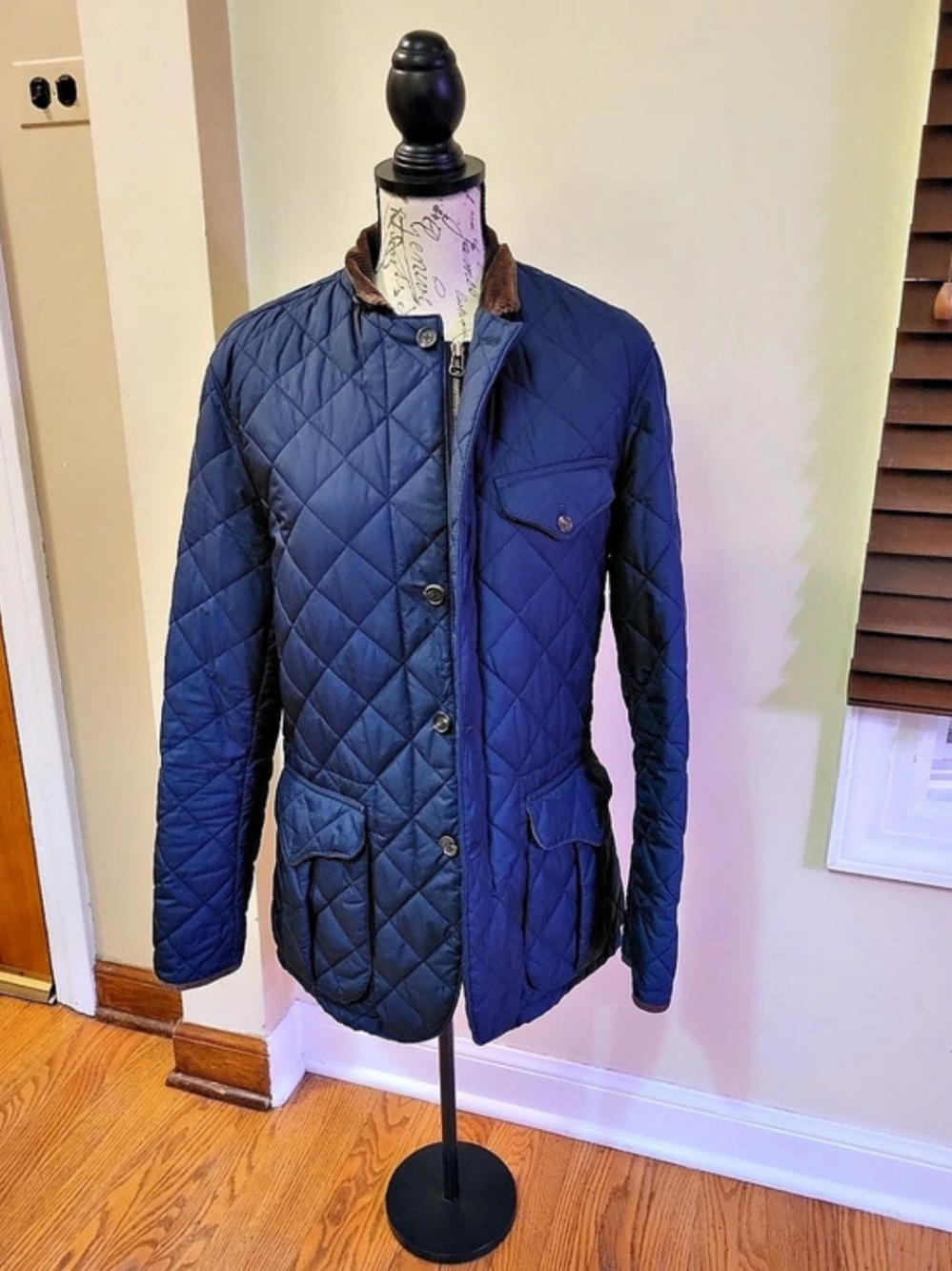 Polo by Ralph Lauren Quilted Jacket Navy blue with Suede collar & Elbow Patches